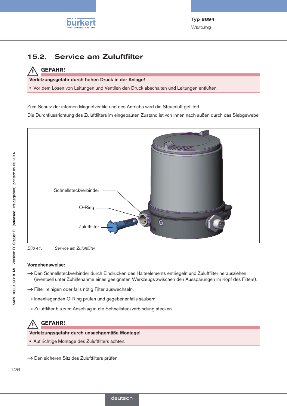 Service am zuluftfilter | Burkert Type 8694 User Manual | Page 126 / 196