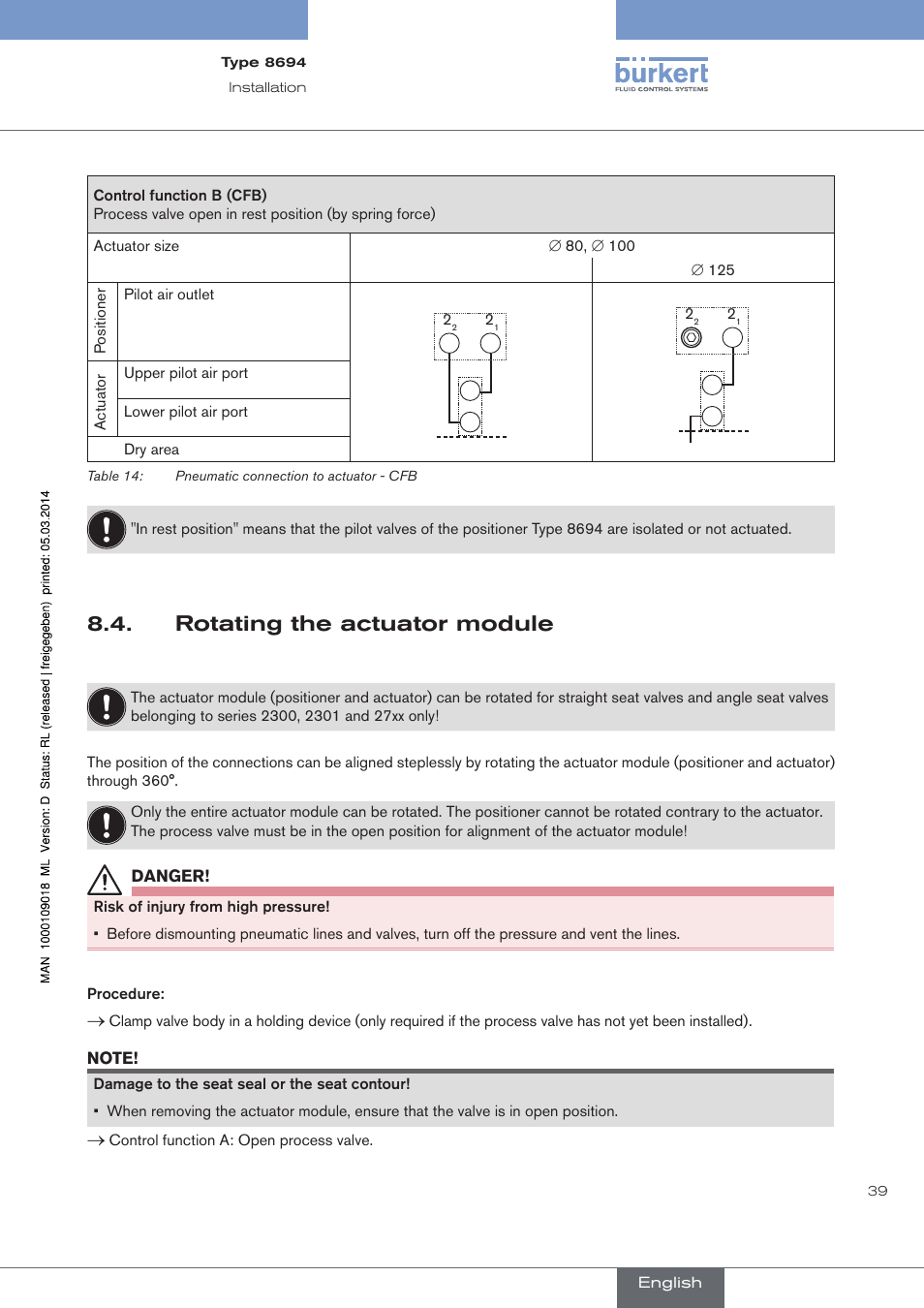 Rotating the actuator module | Burkert Type 8694 User Manual | Page 39 / 196