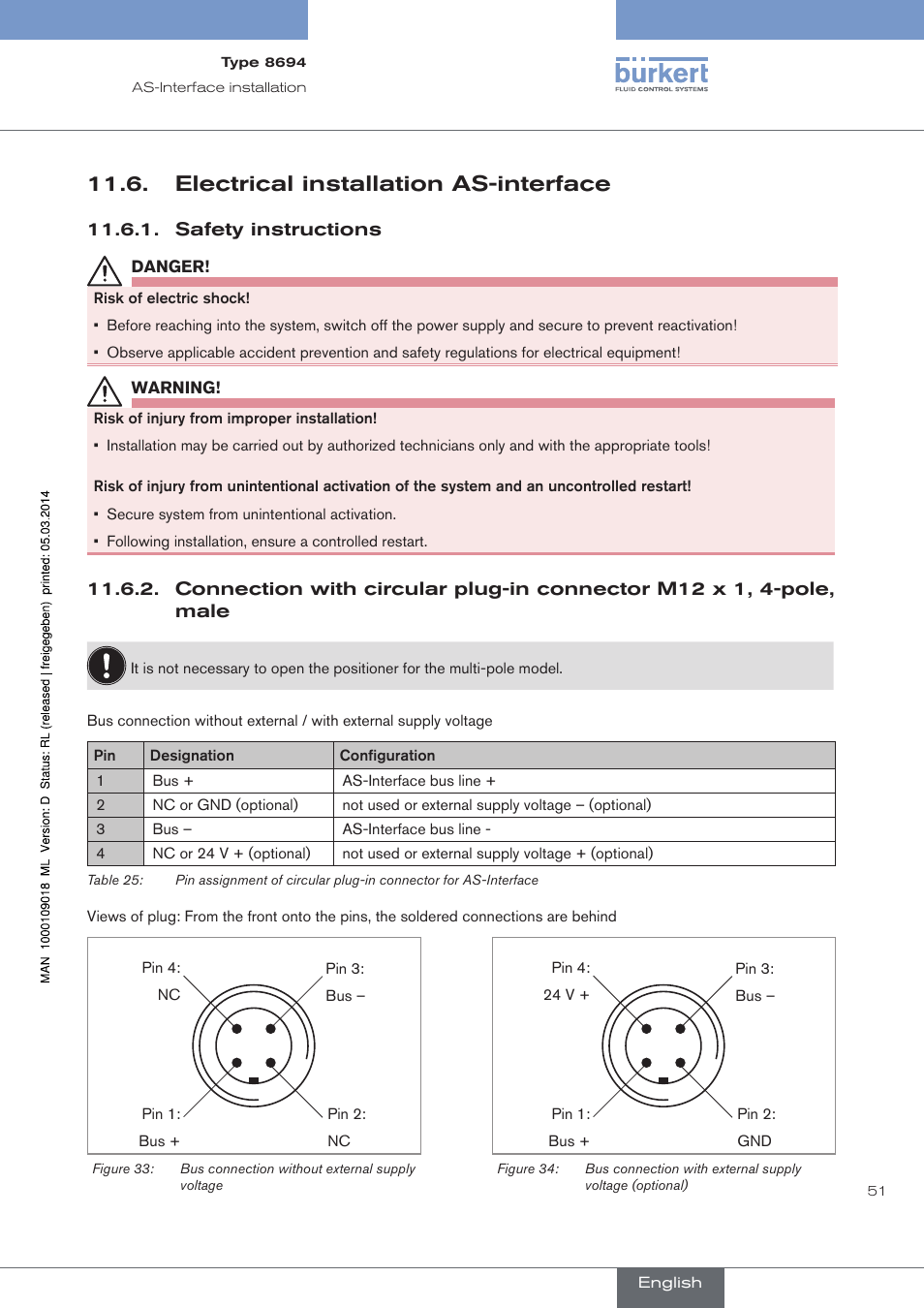 Electrical installation as-interface, Safety instructions | Burkert Type 8694 User Manual | Page 51 / 196