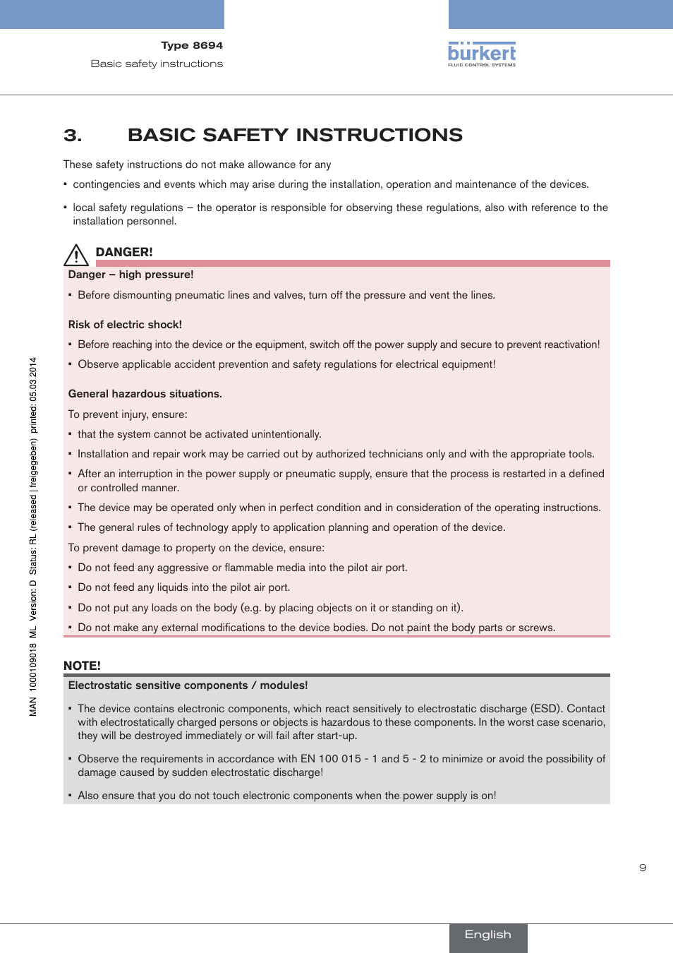 Basic safety instructions | Burkert Type 8694 User Manual | Page 9 / 196