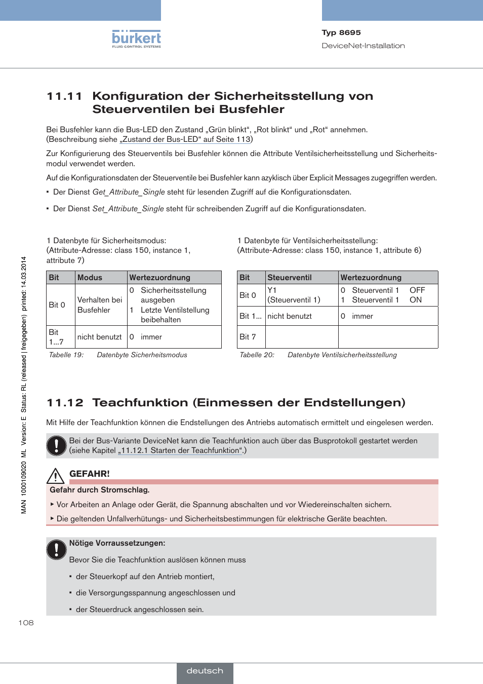12 teachfunktion (einmessen der endstellungen) | Burkert Type 8695 User Manual | Page 112 / 186