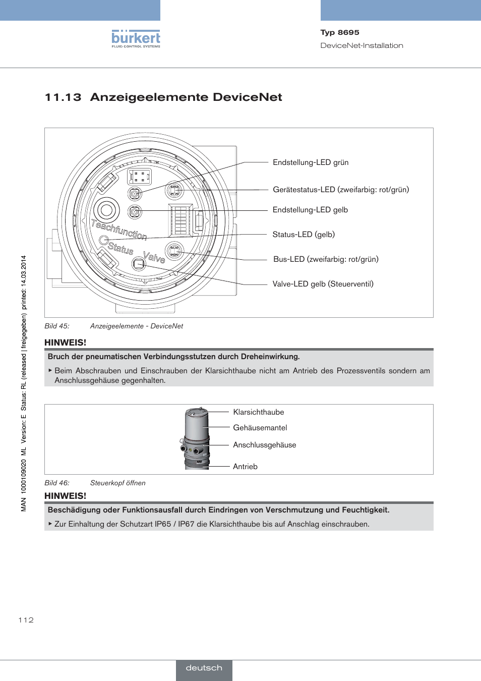 13 anzeigeelemente devicenet | Burkert Type 8695 User Manual | Page 116 / 186