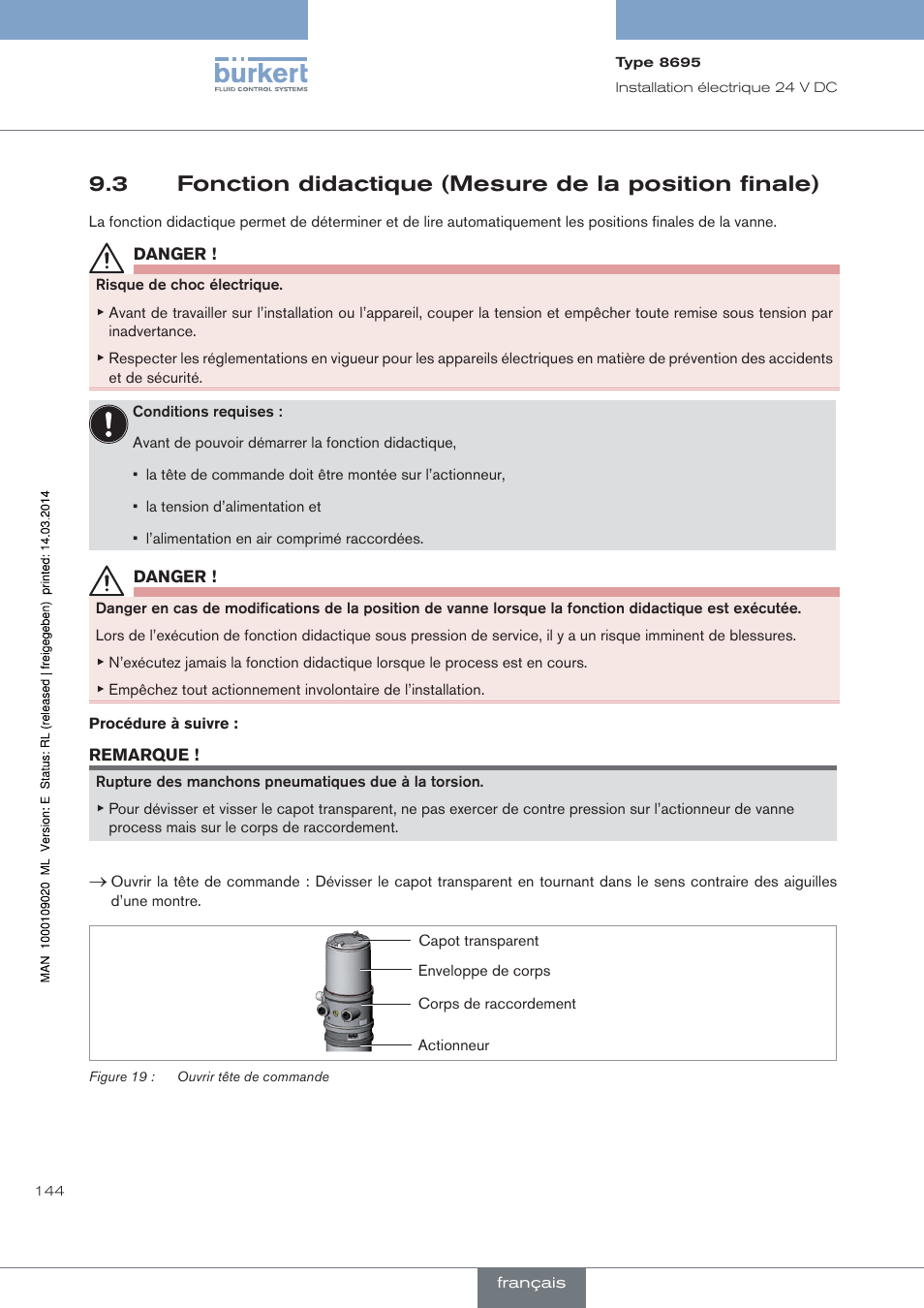 Fonction didactique (mesure de la position finale) | Burkert Type 8695 User Manual | Page 152 / 186