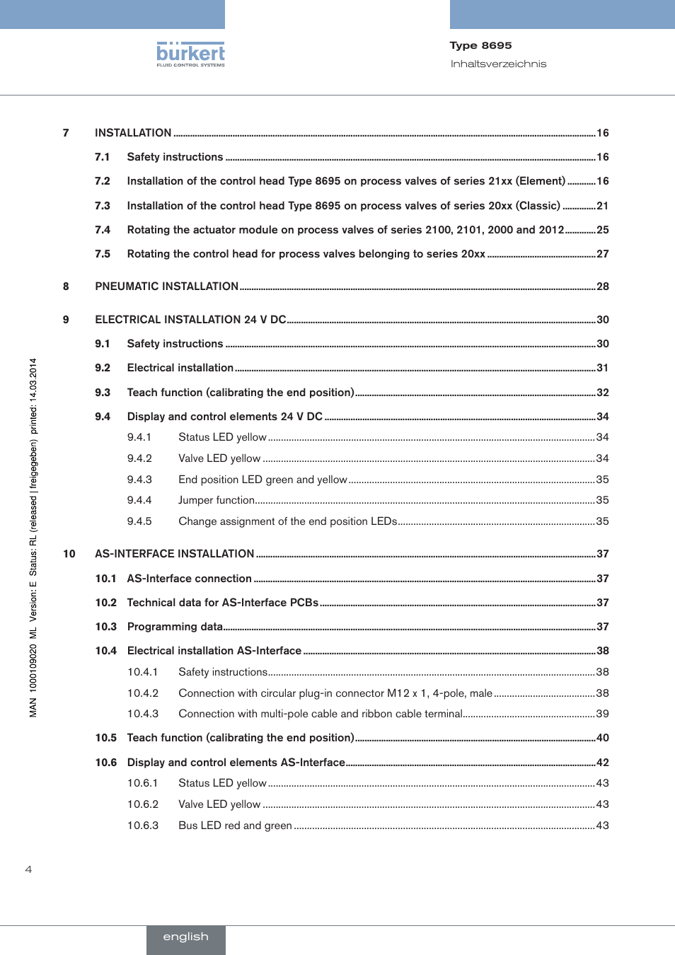 Burkert Type 8695 User Manual | Page 4 / 186