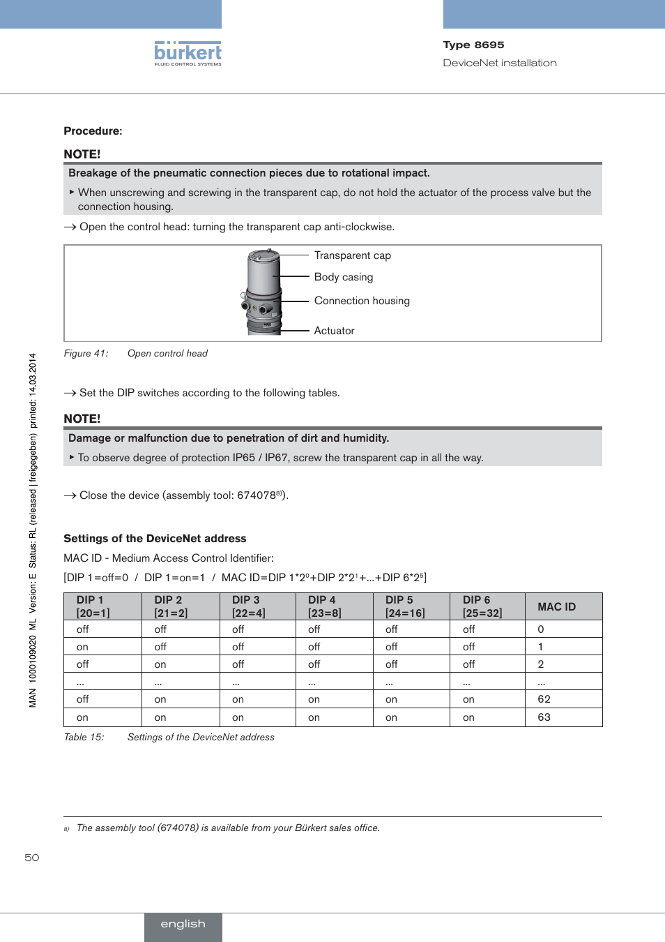 Burkert Type 8695 User Manual | Page 50 / 186