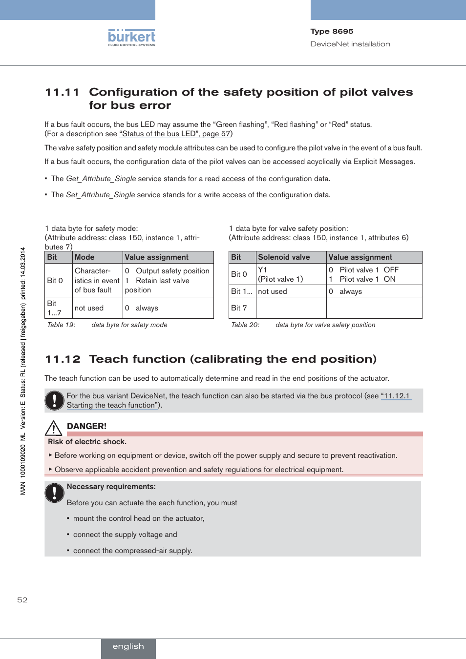 12 teach function (calibrating the end position) | Burkert Type 8695 User Manual | Page 52 / 186