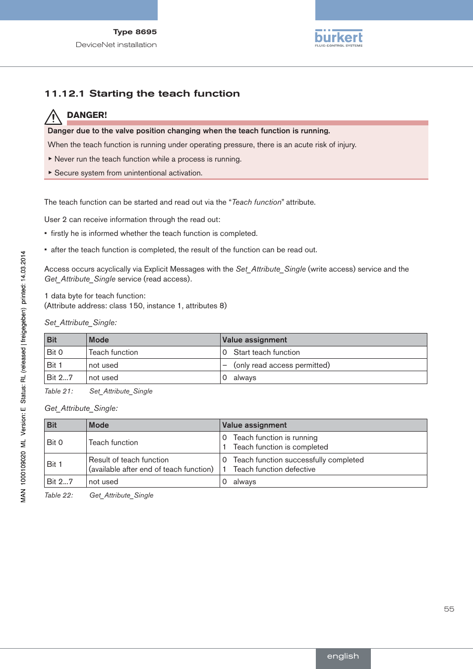1 starting the teach function | Burkert Type 8695 User Manual | Page 55 / 186