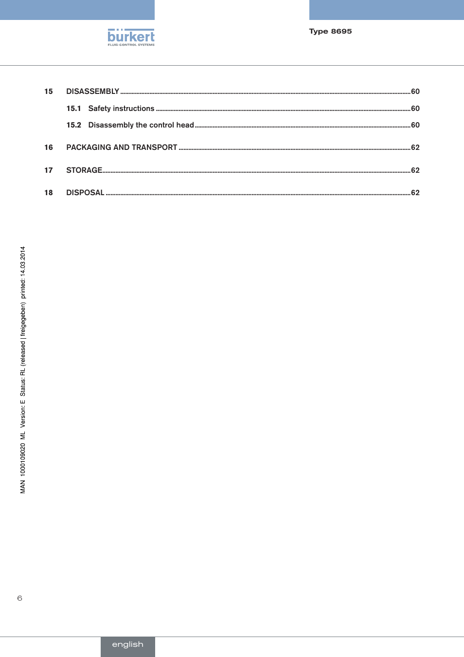 Burkert Type 8695 User Manual | Page 6 / 186