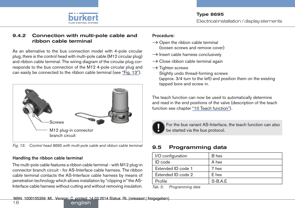 5 programming data | Burkert Type 8695 User Manual | Page 18 / 76