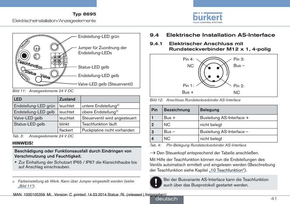 4 elektrische installation as-interface | Burkert Type 8695 User Manual | Page 41 / 76