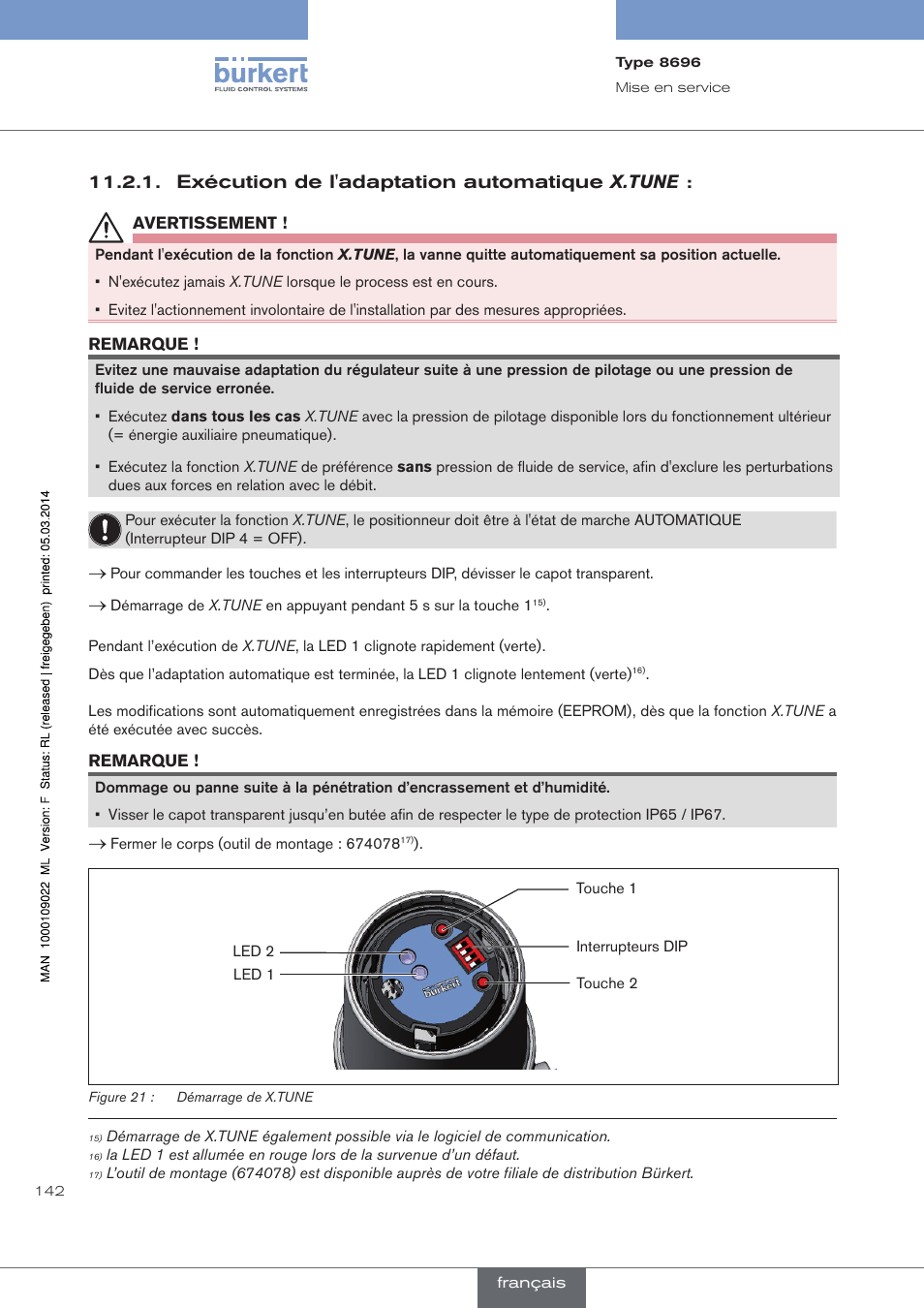 Exécution de l'adaptation automatique x.tune | Burkert Type 8696 User Manual | Page 142 / 154