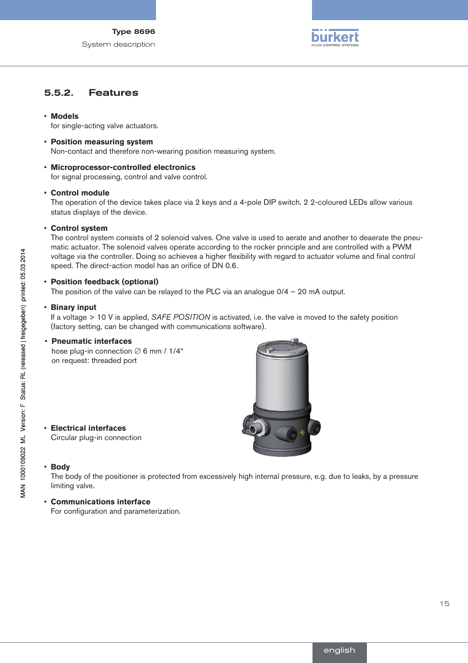 Features | Burkert Type 8696 User Manual | Page 15 / 154