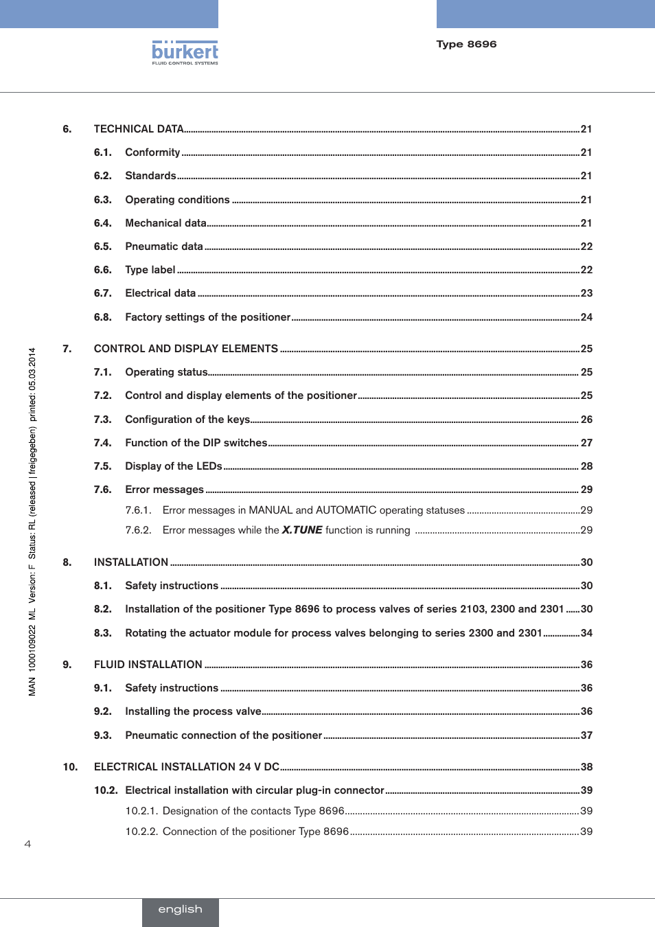 Burkert Type 8696 User Manual | Page 4 / 154