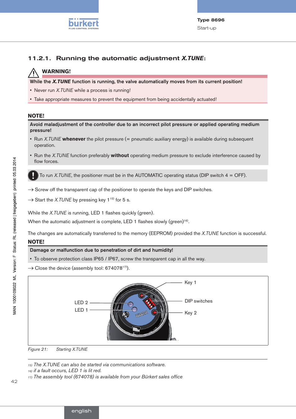 Running the automatic adjustment x.tune | Burkert Type 8696 User Manual | Page 42 / 154