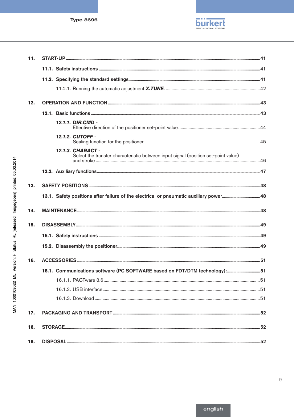 Burkert Type 8696 User Manual | Page 5 / 154