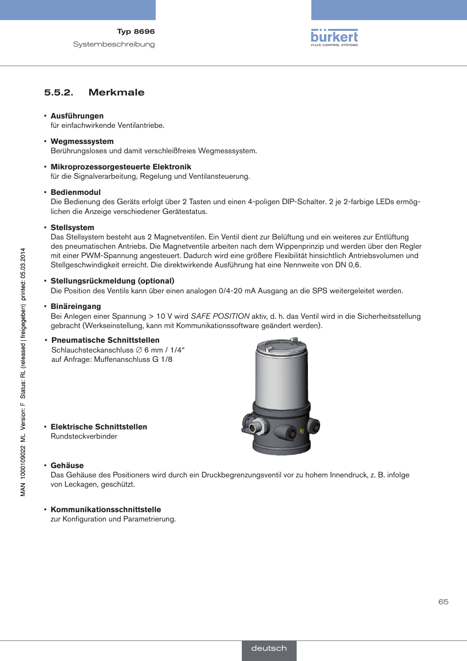 Merkmale | Burkert Type 8696 User Manual | Page 65 / 154