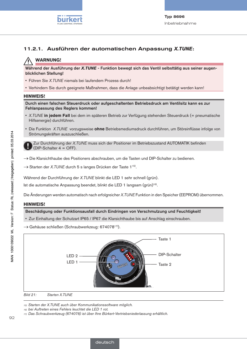 Ausführen der automatischen anpassung x.tune | Burkert Type 8696 User Manual | Page 92 / 154
