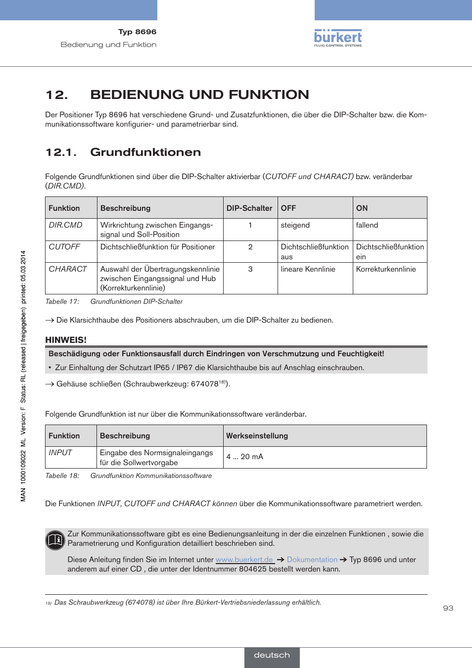 Bedienung und funktion, Grundfunktionen | Burkert Type 8696 User Manual | Page 93 / 154