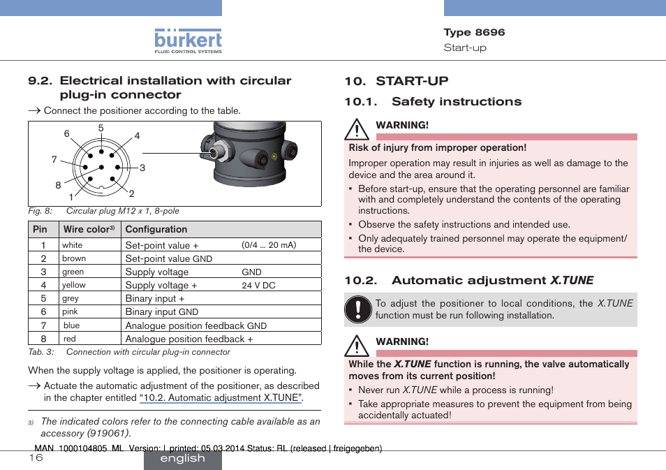 Start-up | Burkert Type 8696 User Manual | Page 16 / 64
