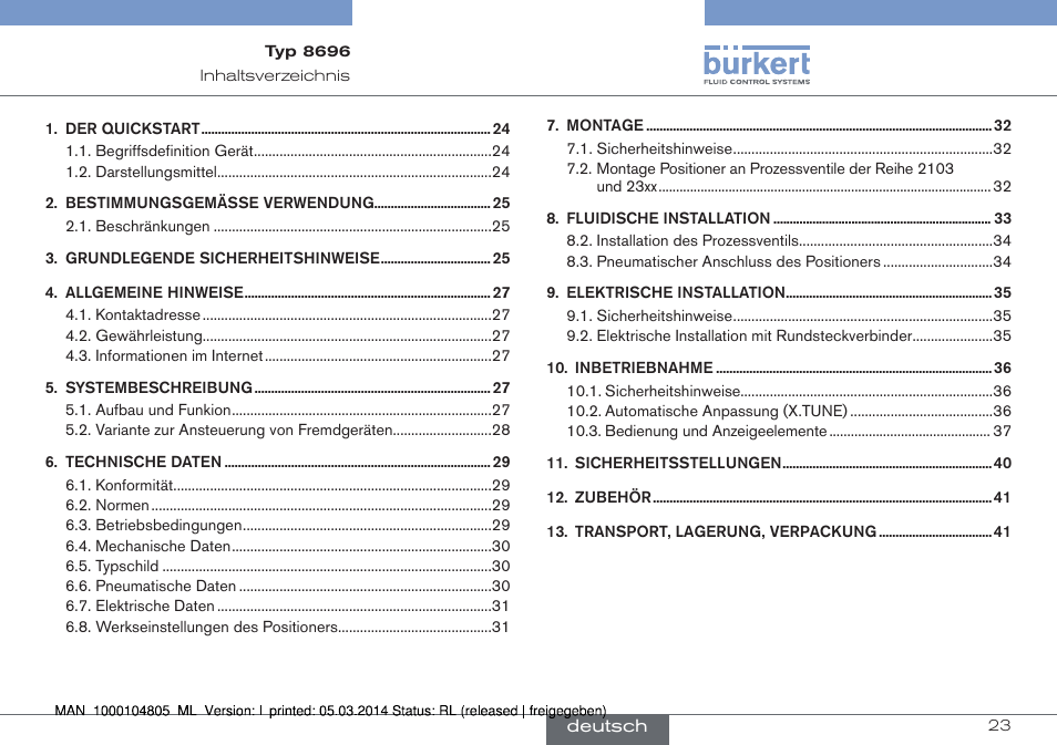 Deutsch | Burkert Type 8696 User Manual | Page 23 / 64