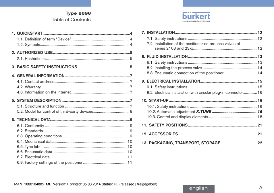 English | Burkert Type 8696 User Manual | Page 3 / 64