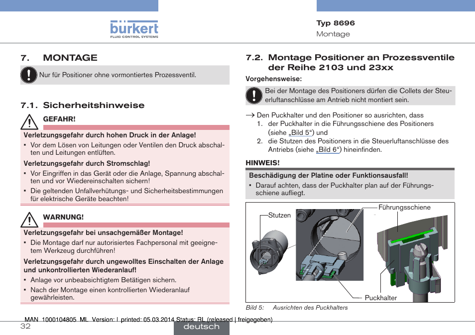 Montage, Und 23xx | Burkert Type 8696 User Manual | Page 32 / 64