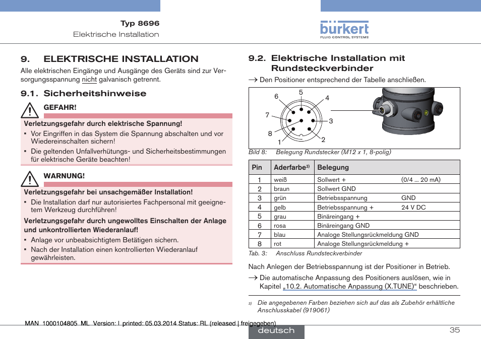 Elektrische installation | Burkert Type 8696 User Manual | Page 35 / 64