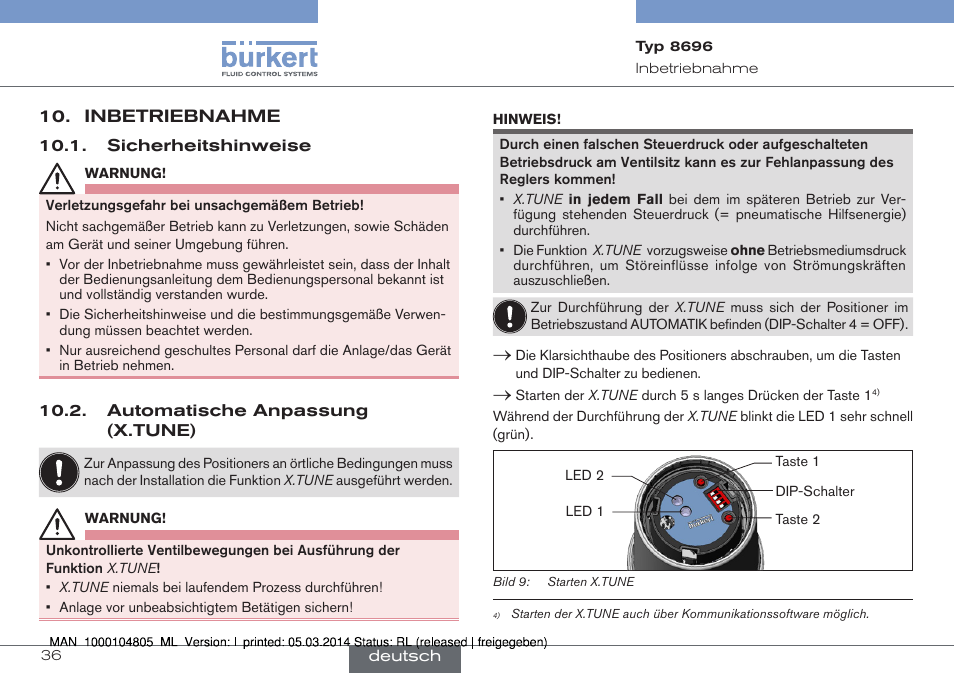Inbetriebnahme | Burkert Type 8696 User Manual | Page 36 / 64