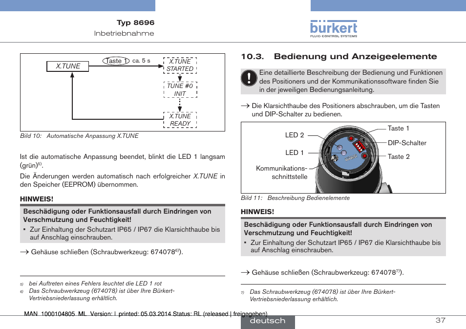 Bedienung und anzeigeelemente | Burkert Type 8696 User Manual | Page 37 / 64