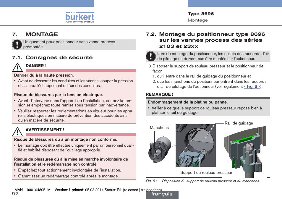 Montage, Process des séries 2103 et 23xx | Burkert Type 8696 User Manual | Page 52 / 64