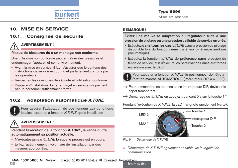 Mise en service | Burkert Type 8696 User Manual | Page 56 / 64