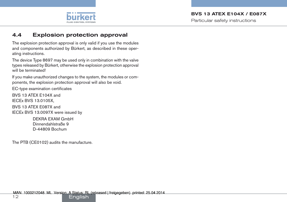 4 explosion protection approval | Burkert Type 8697 User Manual | Page 12 / 34