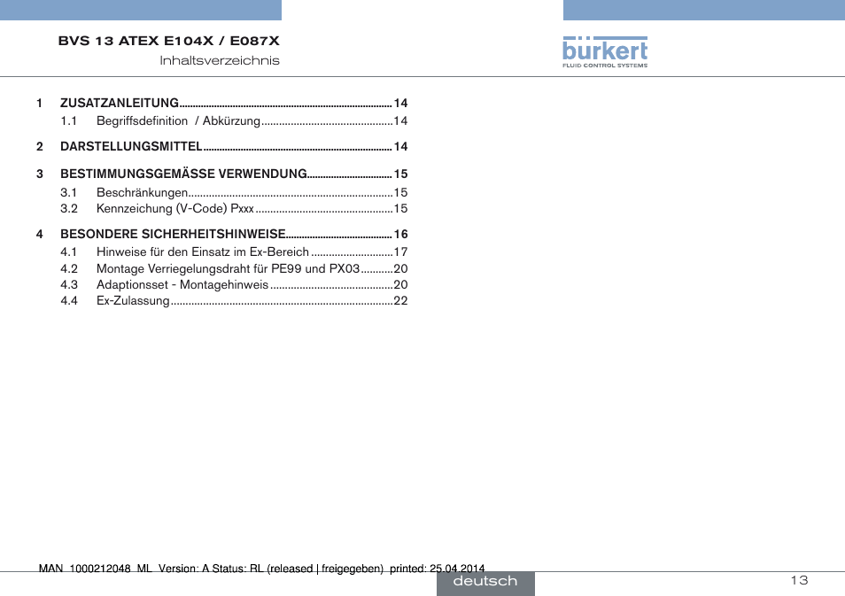 Deutsch | Burkert Type 8697 User Manual | Page 13 / 34