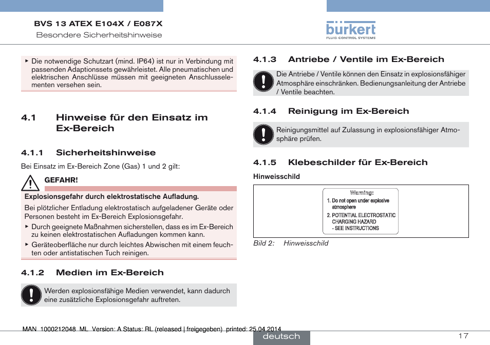 1 hinweise für den einsatz im ex-bereich | Burkert Type 8697 User Manual | Page 17 / 34