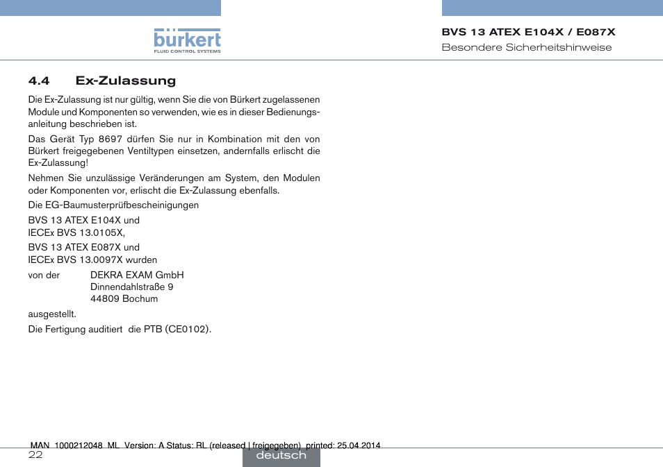 4 ex-zulassung | Burkert Type 8697 User Manual | Page 22 / 34