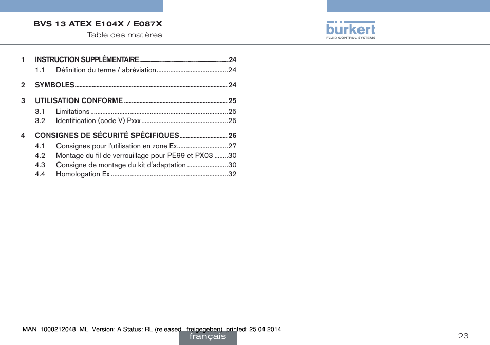 Français | Burkert Type 8697 User Manual | Page 23 / 34