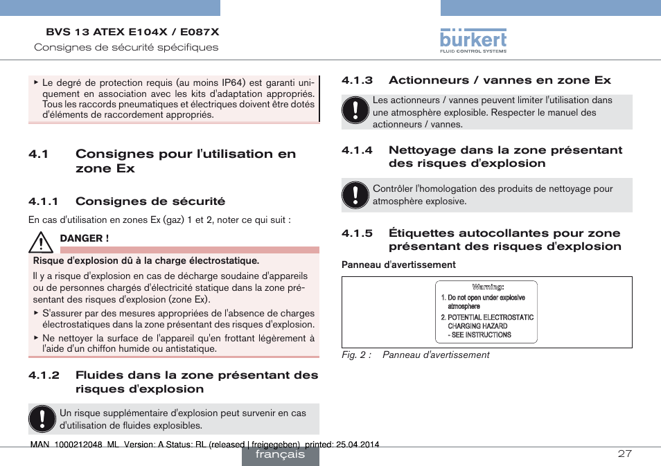 1 consignes pour l'utilisation en zone ex | Burkert Type 8697 User Manual | Page 27 / 34