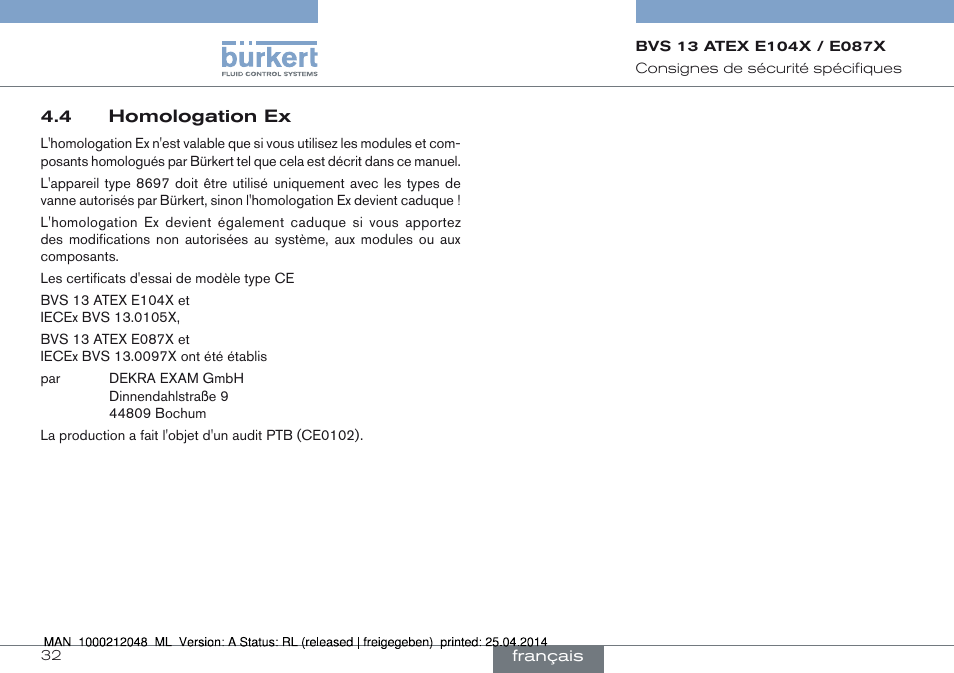 4 homologation ex | Burkert Type 8697 User Manual | Page 32 / 34