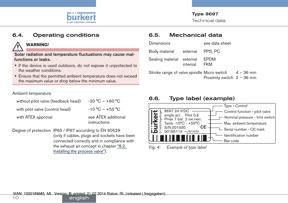 Burkert Type 8697 User Manual | Page 10 / 90