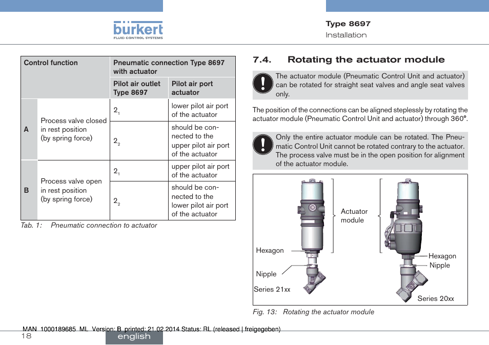 Rotating the actuator module | Burkert Type 8697 User Manual | Page 18 / 90