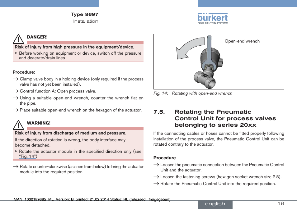 Belonging to series 20xx | Burkert Type 8697 User Manual | Page 19 / 90