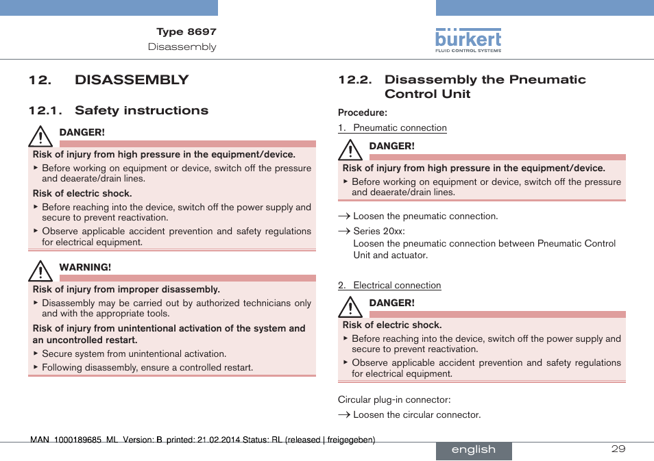 Disassembly | Burkert Type 8697 User Manual | Page 29 / 90