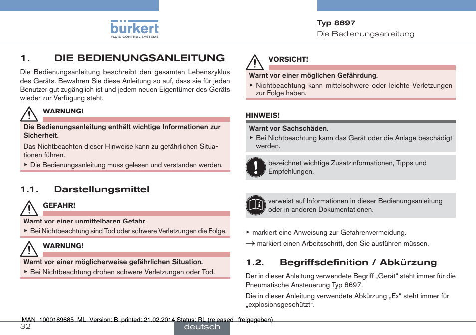 Die bedienungsanleitung | Burkert Type 8697 User Manual | Page 32 / 90