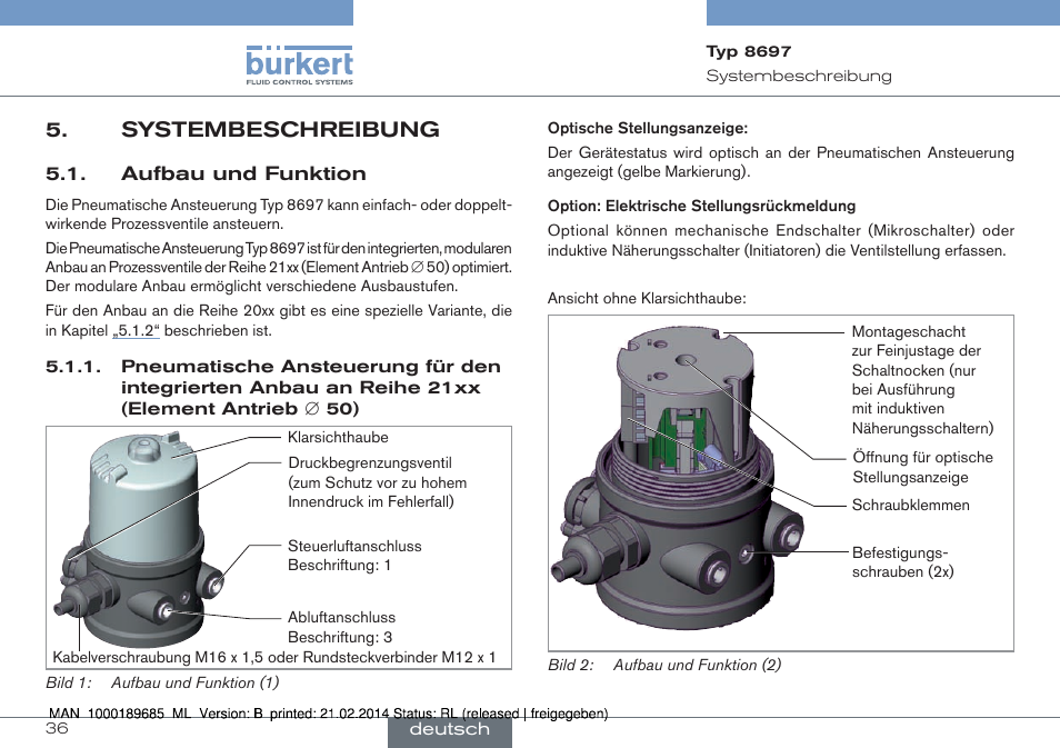 Systembeschreibung, Aufbau und funktion | Burkert Type 8697 User Manual | Page 36 / 90
