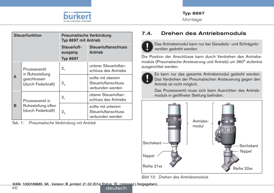 Drehen des antriebsmoduls | Burkert Type 8697 User Manual | Page 46 / 90