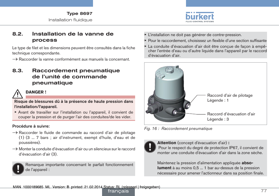 Pneumatique | Burkert Type 8697 User Manual | Page 77 / 90