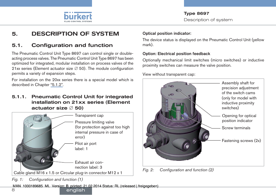 Description of system, Configuration and function | Burkert Type 8697 User Manual | Page 8 / 90