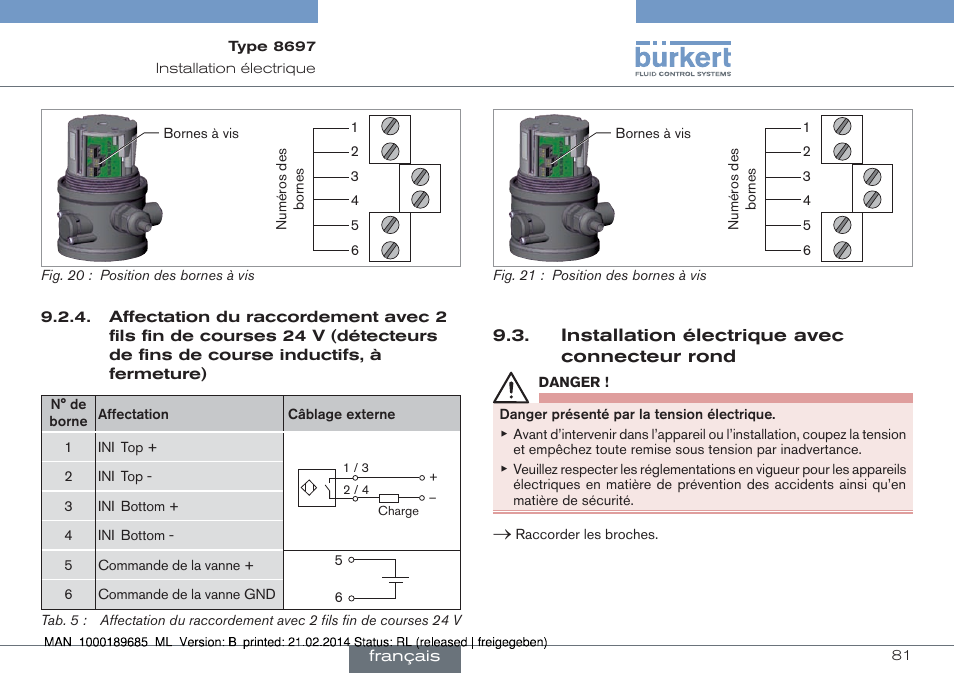 Installation électrique avec connecteur rond | Burkert Type 8697 User Manual | Page 81 / 90