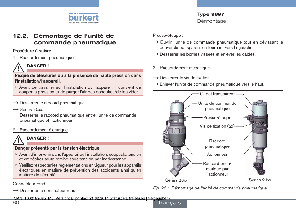 Démontage de l‘unité de commande pneumatique | Burkert Type 8697 User Manual | Page 86 / 90