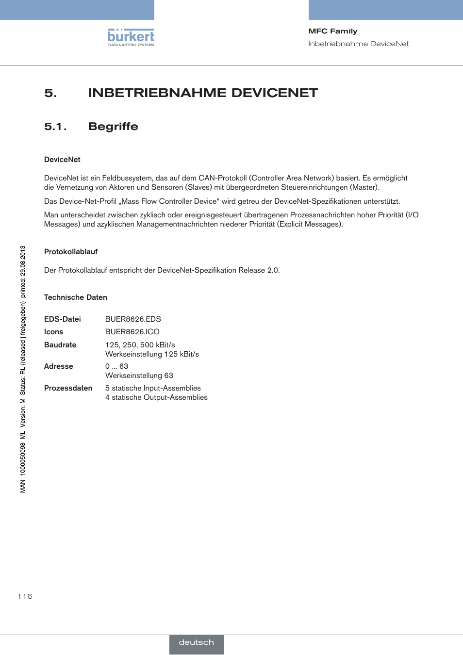 Inbetriebnahme devicenet, Begriffe | Burkert Type 8717 User Manual | Page 116 / 254